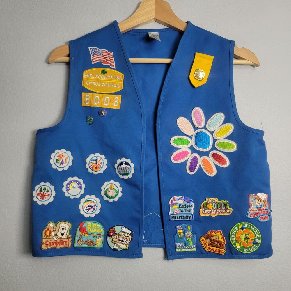 Official Girl Scout Daisy Vest Blue Uniform Citrus Council Badges Patches Lot